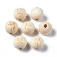 Unfinished Natural Wood European Beads, Large Hole Beads, Laser Engraved Pattern, Round with Deer, Old Lace, 15~16x14~15mm, Hole: 4mm(WOOD-S045-146)