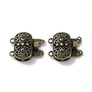 Brass Box Clasps, 2-Strand, 4-Hole, Oval, Antique Bronze, 14.5x16x5.5mm, Hole: 1.4mm and 1.6mm(KK-F867-38AB)