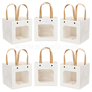 Craft Paper Handbags, with Clear Square Windows, Gift Bags, Rectangle, White, Unfold: 26x15x15cm(CARB-WH0018-03B)