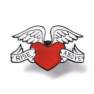 Rise Above Word Enamel Pin, Heart with Wing Alloy Badge for Backpack Clothes, Electrophoresis Black, Red, 25x40.5x1.5mm, Pin: 1.3mm(JEWB-H006-40EB)