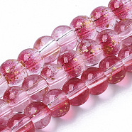 Transparent Spray Painted Glass Bead Strands, with Golden Foil, Round, Camellia, 4~5mm, Hole: 0.9~1.2mm, about 95~103pcs/Strand, 13.78 inch~14.88 inch(35~37.8cm)(GLAA-N035-03A-B04)