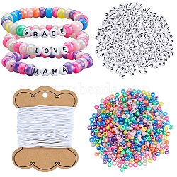 DIY Bracelets Making Kits, Including Acrylic Beads and Elastic Cord, Rondelle & Letter, Mixed Color, 7x4mm, Hole: 1mm, 1200pcs/set(DIY-SC0031-81)