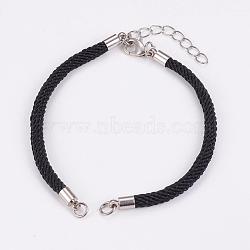 Nylon Cord Bracelet Making, with Brass End Chains and Findings, Black, Platinum, 8-1/8 inch(205mm)x3mm, Hole: 3mm(KK-G313-01P)