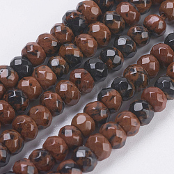 Natural Mahogany Obsidian Beads Strands, Faceted, Rondelle, 4~4.5x2~2.5mm, Hole: 1mm, about 150pcs/strand, 15.1  inch~15.3 inch(38.5~39cm)(G-K255-20)