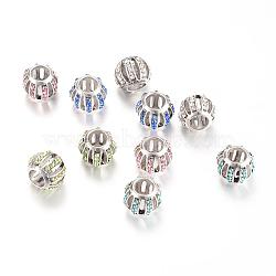 Alloy Rhinestones Beads, Large Hole Beads, Rondelle, Mixed Color, 11.5~12x9.5~10mm, Hole: 6mm(PALLOY-S091-M3)