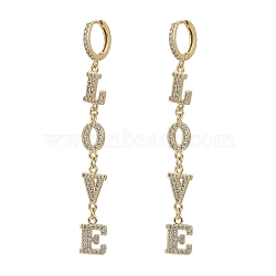 Brass Micro Pave Clear Cubic Zirconia Huggie Hoop Earrings, for Valentine's Day, with Cardboard Boxes, Word Love, Golden, 76mm, Pin: 0.8mm(EJEW-JE04259)
