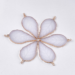 Electroplate Druzy Resin Big Pendants, with Iron Findings, Leaf, Light Gold, WhiteSmoke, 56~57x27~28x3mm, Hole: 1.6mm(RESI-S366-22E)