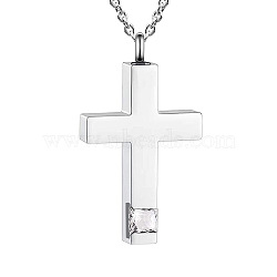 Cross Urn Ashes Pendant Necklace, Stainless Steel Memorial Jewelry for Men Women, Clear, 21.65 inch(55cm)(PW-WGBB57D-04)