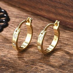 Brass Micro Pave Clear Cubic Zirconia Hoop Earrings, Ring with Star, Real 18K Gold Plated, 18x16x3mm, Pin: 1x0.8mm(EJEW-H125-18G)