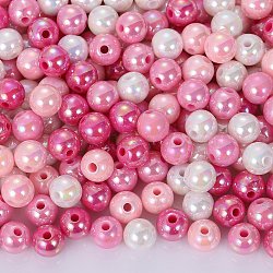 400Pcs 4 Colors Opaque Acrylic Beads, AB Color Plated, Round, Mixed Color, 8x7mm, Hole: 2mm, about 100pcs/color(MACR-SZ0001-79E)