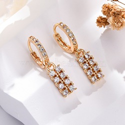 Brass Micro Pave Clear Cubic Zirconia Leverback Earrings, Long-Lasting Plated, Rack Plating, Lead Free & Cadmium Free, Rectangle, Golden, 24.5x5mm(EJEW-K300-48G)