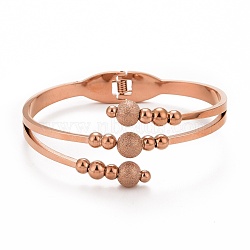 201 Stainless Steel Ball Beaded Open Bangle, Ion Plating(IP) 304 Stainless Steel Jewelry for Women, Rose Gold, Inner Diameter: 1-3/4x2-3/8 inch(4.5x5.9cm)(BJEW-G648-05RG)