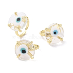 Lampwork Evil Eye Open Cuff Ring, Golden Brass Lucky Jewelry for Women, Lead Free & Cadmium Free, Blue, Inner Diameter: 16mm(RJEW-C051-01G-09)