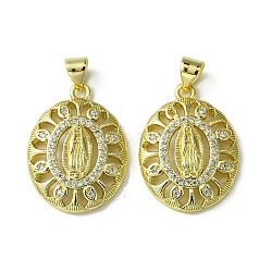 Brass Micro Pave Cubic Zirconia Pendants, Real 18K Gold Plated, Oval, 24x17.5x4mm, Hole: 4x3mm(KK-H472-53J-G)