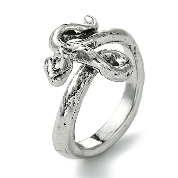 Snake Alloy Open Cuff Rings, Lead Free & Cadmium Free, Antique Silver, 15mm, Inner Diameter: 18mm