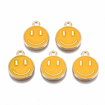 Alloy Enamel Charms, Cadmium Free & Lead Free, Smiling Face, Light Gold, Gold, 14.5x12x1.5mm, Hole: 1.5mm