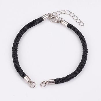 Nylon Cord Bracelet Making, with Brass End Chains and Findings, Black, Platinum, 8-1/8 inch(205mm)x3mm, Hole: 3mm