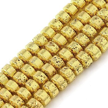 Electroplated Natural Lava Rock Beads Strands, Disc, Heishi Beads, Golden Plated, 4x3mm, Hole: 1mm, about 127pcs/strand, 15.75 inoch(40cm)