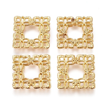 Electroplated Alloy Filigree Joiners, Square, Real 18K Gold Plated, 15x15x2mm