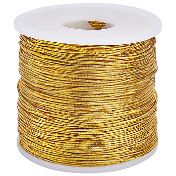 1 Roll Round Polyester Elastic Cord, for Jewelry, Gift Packaging, Gold, 1mm, 110m/Roll