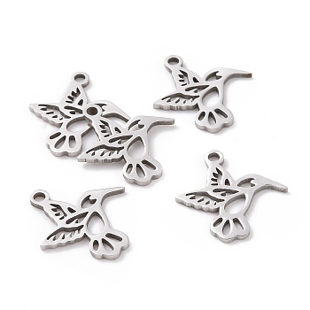 201 Stainless Steel Pendants, Bird, Hollow, Stainless Steel Color, 18x17x1mm, Hole: 1.5mm