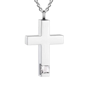 Cross Urn Ashes Pendant Necklace, Stainless Steel Memorial Jewelry for Men Women, Clear, 21.65 inch(55cm)