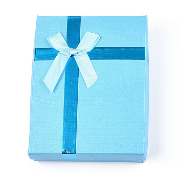 Cardboard Jewelry Necklace Boxes, with Black Sponge, for Jewelry Gift Packaging, Rectangle with Bowknot, Light Sky Blue, 13x10x3.1cm, inside: 12.3×9.3cm.