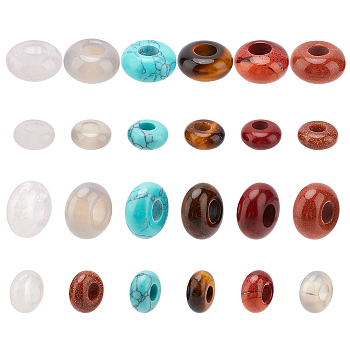 24Pcs 2 Style Natural & Synthetic Gemstone Beads, Rondelle, 12pcs/style