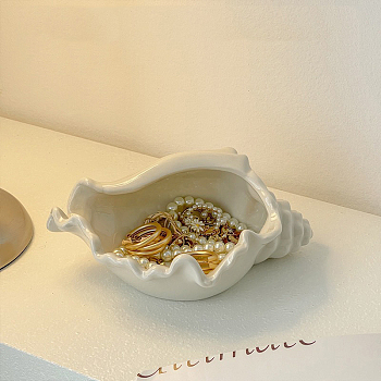 Conch Ceramics Jewelry Plates, Jewelry Plate, Storage Tray for Rings, Necklaces, Earring, White, 200x140x90mm