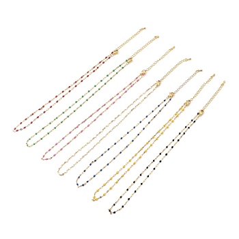 304 Stainless Steel Link Chain Necklaces, with Enamel and Lobster Claw Clasps, Golden, Mixed Color, 15.75 inch(40cm)