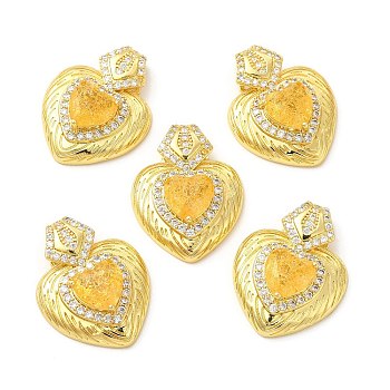 Rack Plating Brass & Rhinestone Pendants, with Crushed Ice Cut Cubic Zirconia, Heart Charm, Real 14K Gold Plated, Cadmium Free & Lead Free, Gold, 30x23x7.5mm, Hole: 3.5x7mm