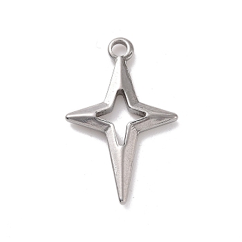 Non-Tarnish 304 Stainless Steel Pendants, Star, Stainless Steel Color, 27.5x17x2.5mm, Hole: 2.2mm