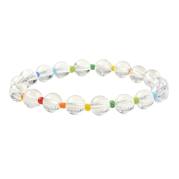 Natural Quartz Crystal & Seed Beaded Stretch Bracelets, Mixed Color, Inner Diameter: 2-1/8 inch(5.3cm)