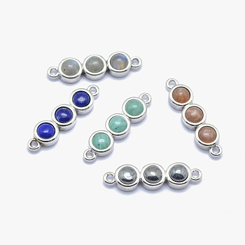 Natural Gemstone Links connectors, with Brass Findings, Platinum, 24x6x3.5~4mm, Hole: 1mm