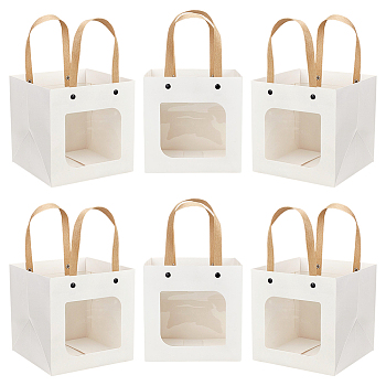 Craft Paper Handbags, with Clear Square Windows, Gift Bags, Rectangle, White, Unfold: 26x15x15cm