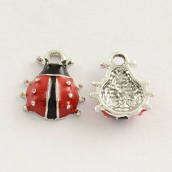 Platinum Plated Alloy Enamel Ladybug Charms, Red, 12x10x3.5mm, Hole: 1.5mm