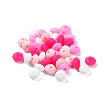 Rondelle Food Grade Eco-Friendly Silicone Focal Beads, Chewing Beads For Teethers, DIY Nursing Necklaces Making, Hot Pink, 11.5x7mm, Hole: 2.5mm, 4 colors, 10pcs/color, 40pcs/bag