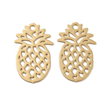 Brass Etched Metal Embellishments Pendants, Long-Lasting Plated, Pineapple, Light Gold, 15x9.5x0.3mm, Hole: 1.2mm