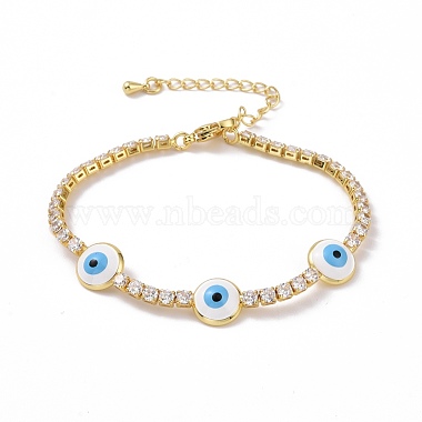 Emaille-Evil-Eye-Gliederarmband mit klaren Zirkonia-Tennisketten für Damen(KK-E033-19G)-2