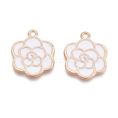 Light Gold White Flower Alloy+Enamel Pendants