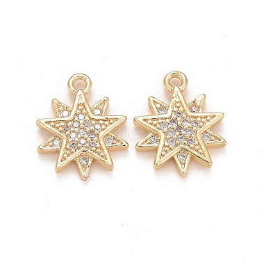 Light Gold Clear Star Brass+Cubic Zirconia Charms