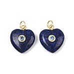 Natural Lapis Lazuli Pendants, Heart Charms with Brass Pave Cubic Zirconia Findings, Real 18K Gold Plated, Cadmium Free & Lead Free, Rack Plating, Long-Lasting Plated, 18~18.5x15x6~7mm, Hole: 3mm(GG-CBA4154-05G-02)