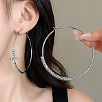 Cross Alloy Crystal Rhinestone Hoop Earrings, Platinum, 70mm(FS-WG132BD-01)