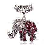 Tibetan Style Alloy Rhinestone Big Pendants, Elephant, Antique Silver, Siam, 56x51x4mm, Hole: 6mm(RB-G153-01AS)
