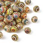 Brass & Alloy & Rhinestone Enamel Beads, Long-Lasting Plated, Round, Mixed Color, Golden, 15mm, Hole: 2mm(RB-CBA973B-11D-G)