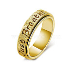 304 Stainless Steel Rotatable Finger Rings, Word Just Breathe, with Flash Sand, Fidget Spinner Ring for Calming Worry Meditation, Golden, 6mm, US Size 9(18.9mm)(WG2DCA1-01)