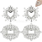 4Pcs 2 Styles Alloy Shoe Decorations, with Glass, Detachable Shoe Buckle Clips, Rectangle & Heart, Mixed Shapes, 58.5~59x59~67.5x9~9.5mm, 2pcs/style(AJEW-FG0004-38)