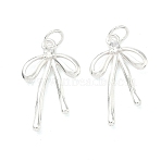 Brass Micro Pave Cubic Zirconia Pendants, Bowknot Charms, with Jump Ring, Cadmium Free & Lead Free, Rack Plating, Long-Lasting Plated, 925 Sterling Silver Plated, 22x13x3mm, Hole: 3.5mm(KK-H532-20S)
