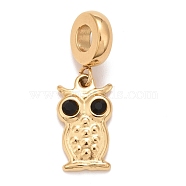 304 Stainless Steel European Dangle Charms, Large Hole Pendants, with Jet Rhinestone, Owl, Golden, 26mm, Hole: 4mm, Owl: 15.5x9x3mm(STAS-I194-24G)