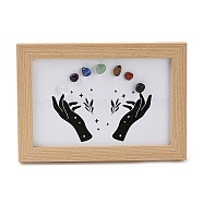 Hand Pattern Gemstone Chakra Picture Frame Stand, with Wood Rectangle Picture Frame, Reiki Energy Stone Home Office Decoration, BurlyWood, 100x170x117mm, Inner Diameter: 90x140mm(DJEW-F021-07)